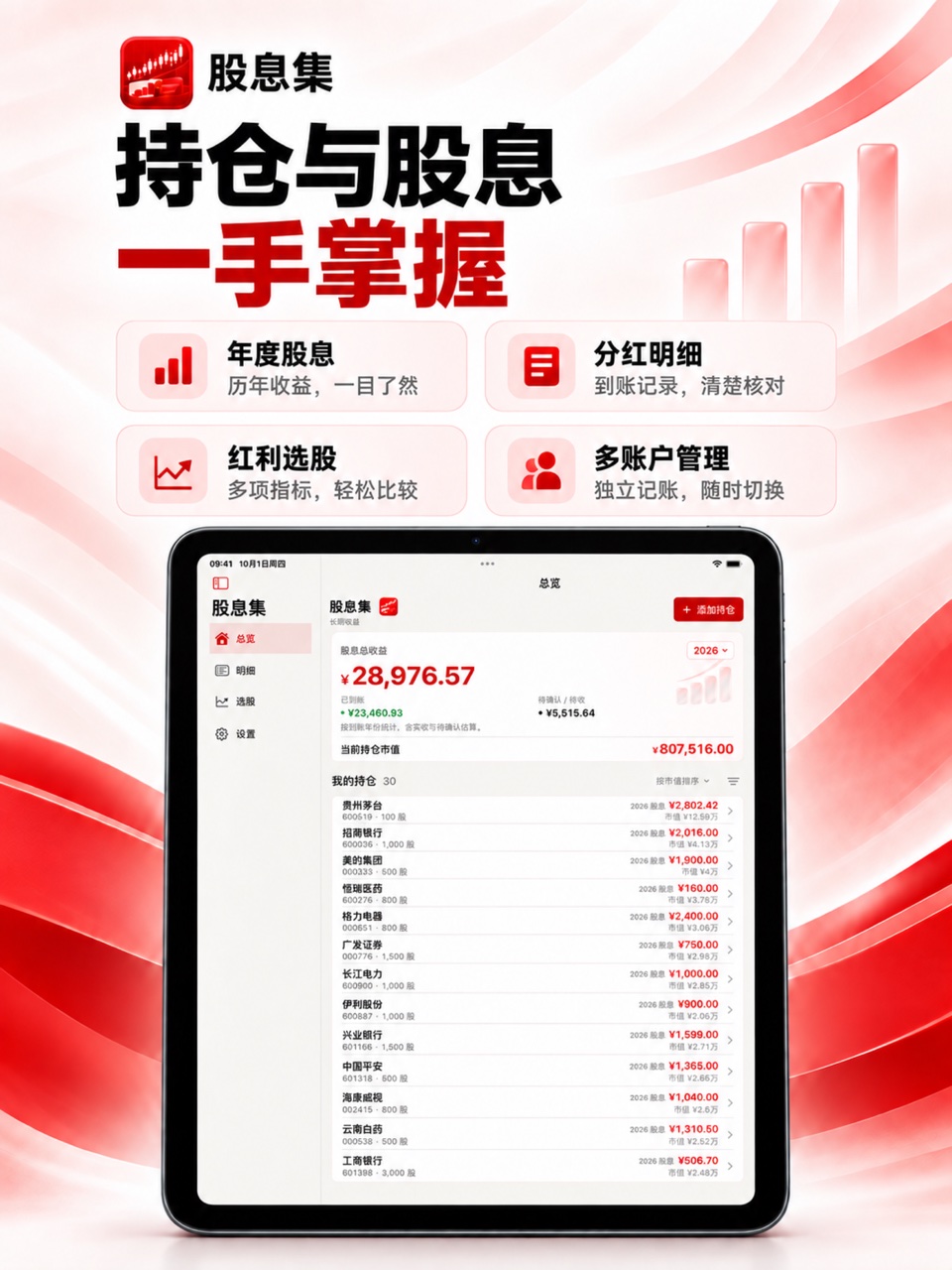 股息集 iPad：功能总览