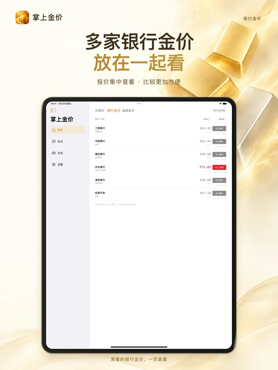 掌上金价 iPad：银行贵金属报价