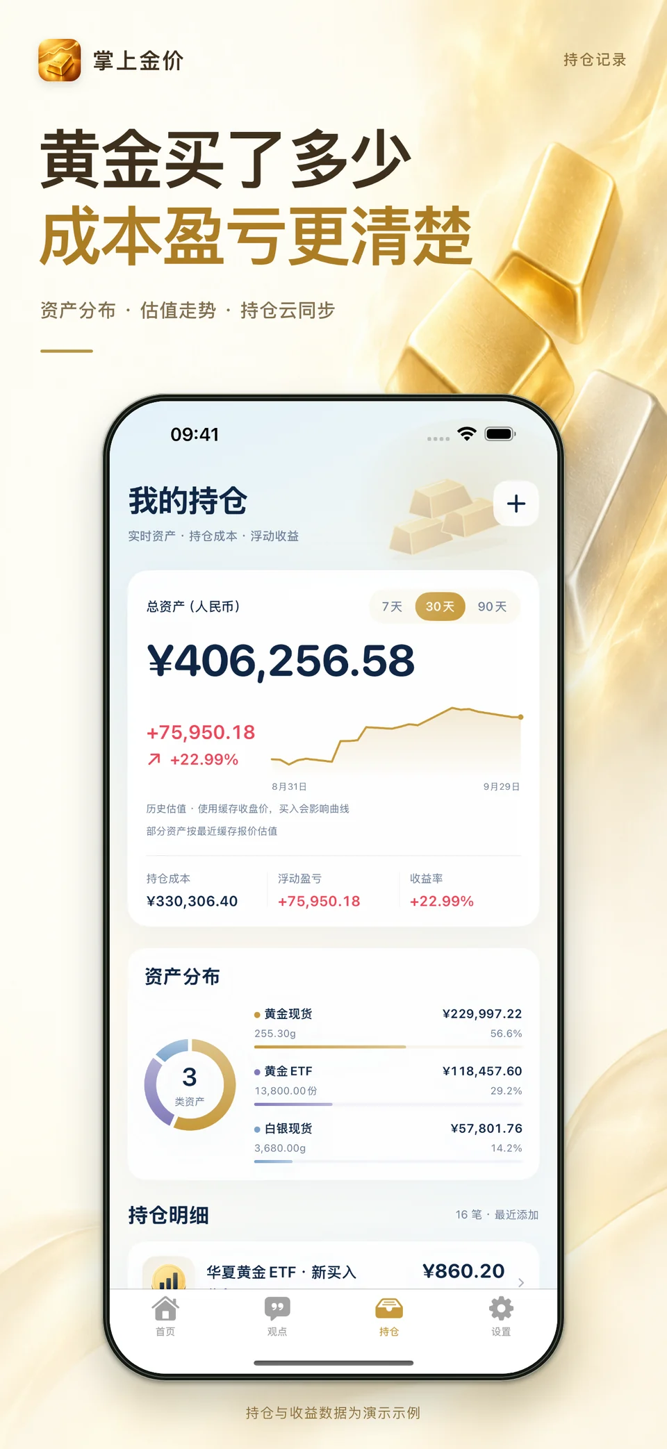 掌上金价 iPhone：持仓与盈亏