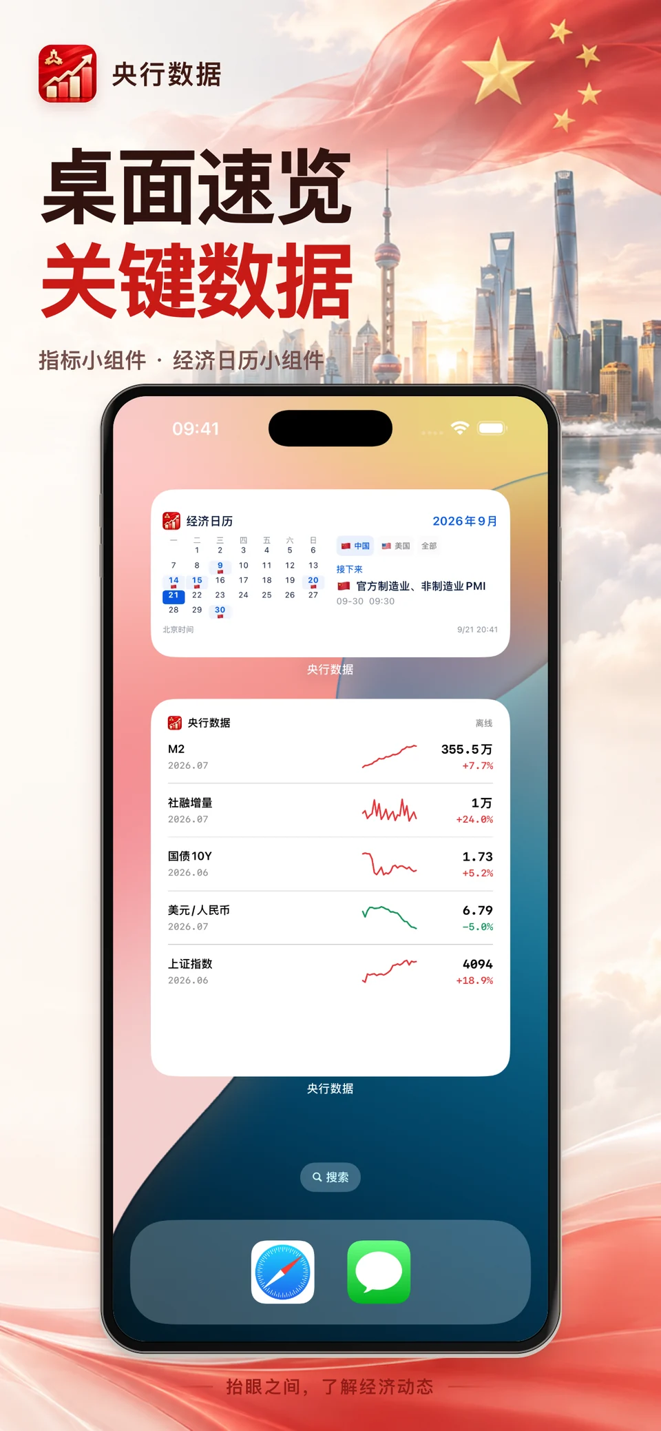 央行数据 iPhone：指标桌面小组件